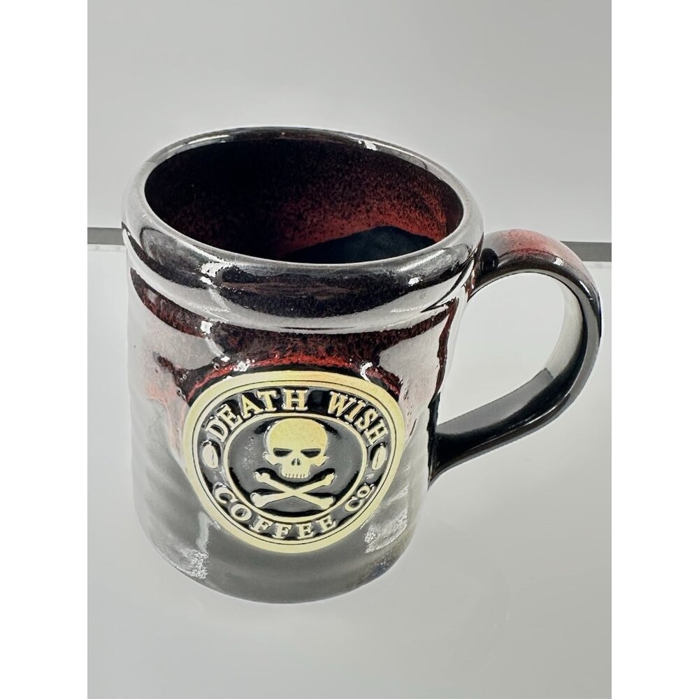 DEATH WISH COFFEE CO - 2016 Mug Skull & Crossbones Black & Red - Deneen Pottery